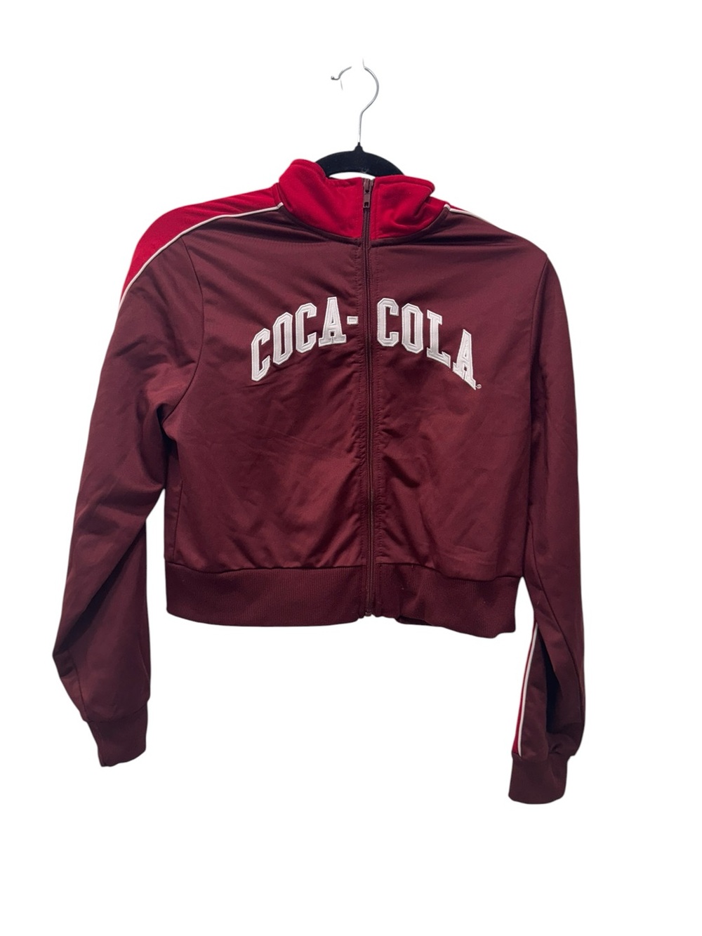 Coca Cola Women's Maroon Track Jacket. Size Small